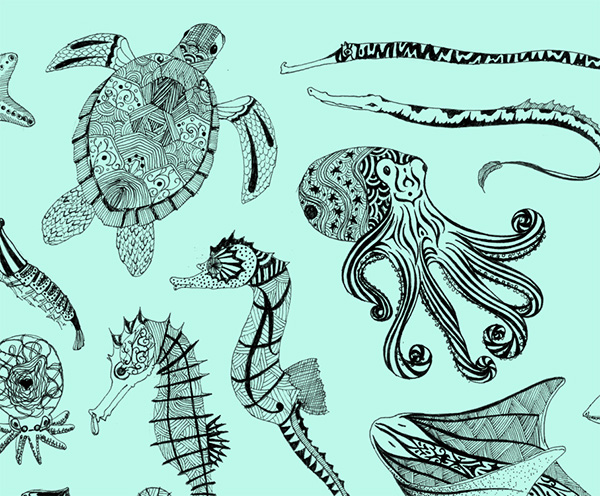 600x496 sea creatures on wacom gallery - Sea Creatures Drawing