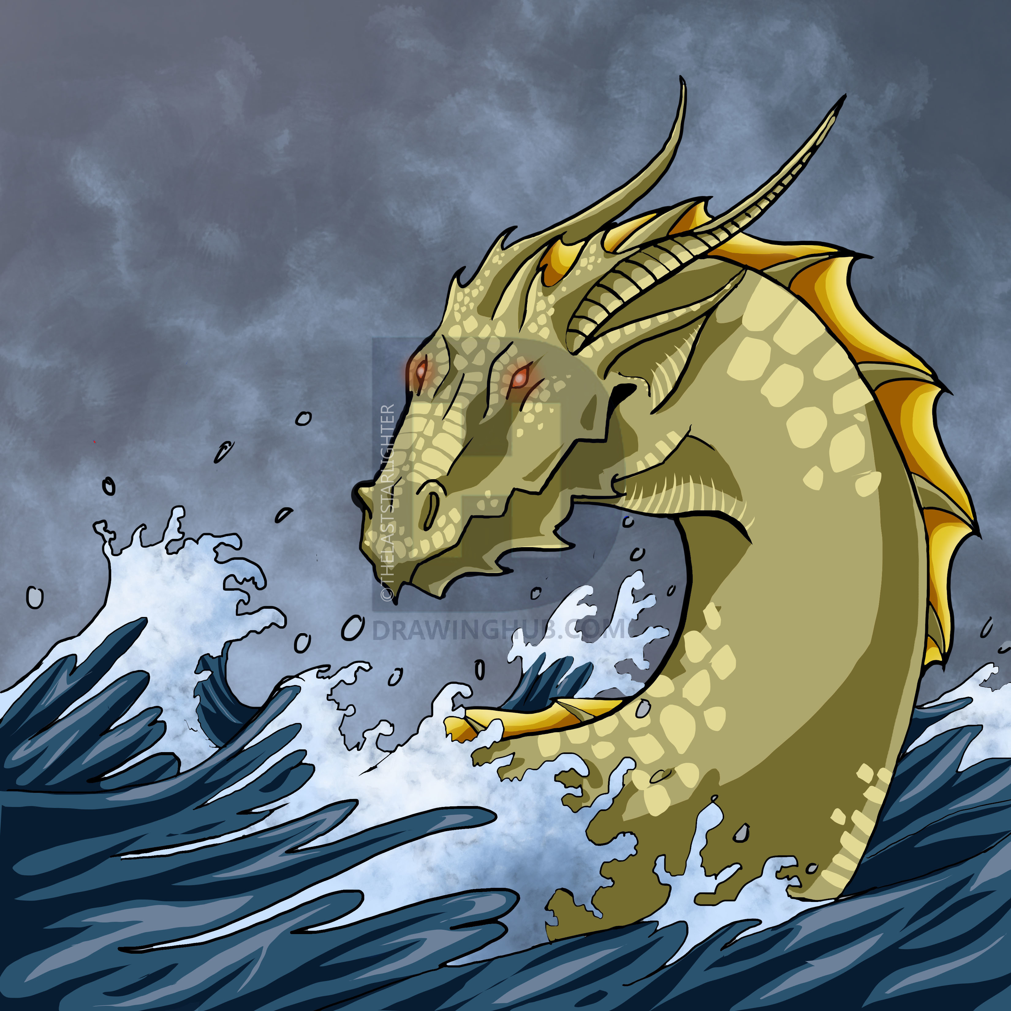 3300x3300 how to draw a water dragon or sea serpent, step - Sea Dragon Drawing