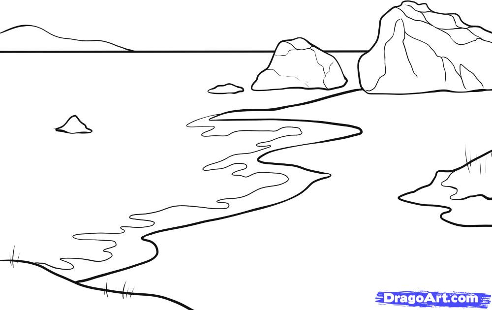 1000x630 How To Draw A Sea, Step - Sea Drawing