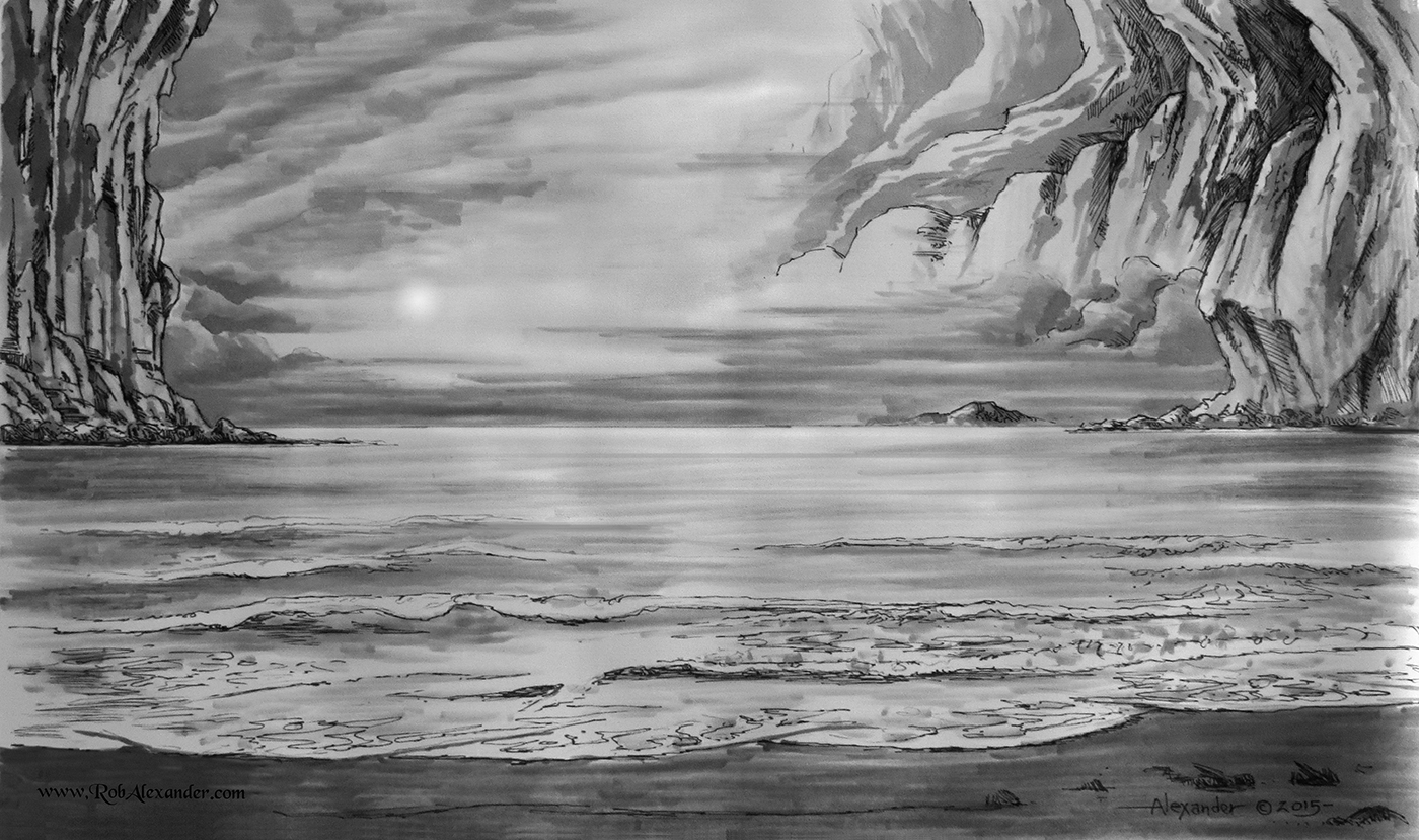 1400x829 Underground Sea Playmat Drawing Rob Alexander Art Studios - Sea Drawing