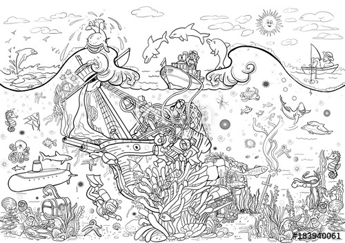 500x353 Illustration Poster Coloring Page The Sea Is Under Water - Sea Floor Drawing