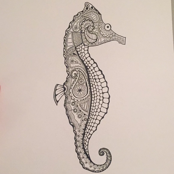 580x580 Other Ink Seahorse Drawing Poshmark - Sea Horse Drawing