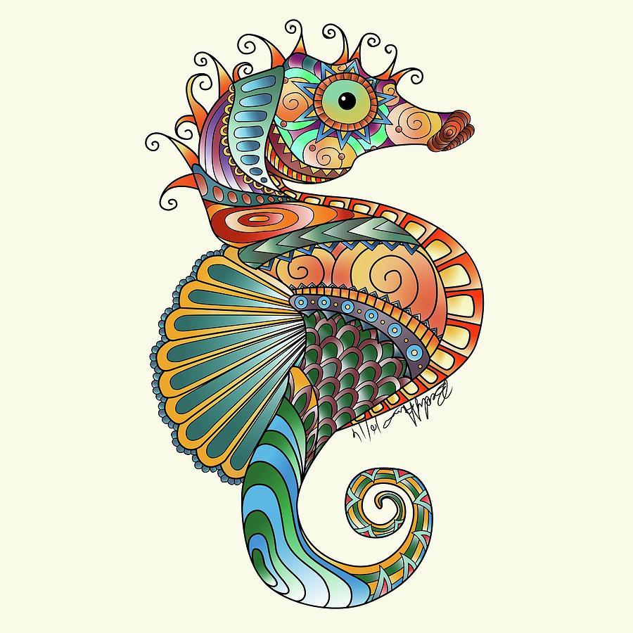 900x900 Colorful Seahorse Drawing - Sea Horse Drawing