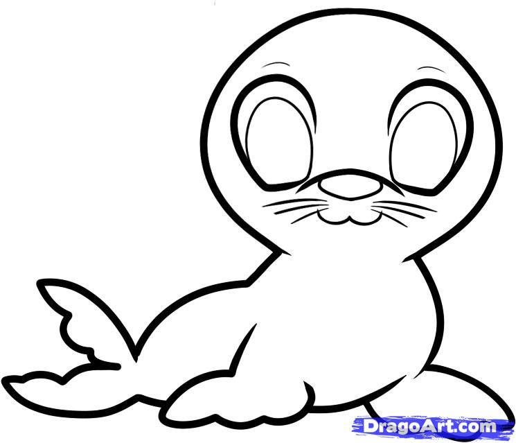 745x639 How To Draw A Seal For Kids, Step - Sea Lion Drawing For Kids