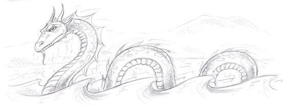 600x210 sea serpent drawing - Sea Monster Drawing