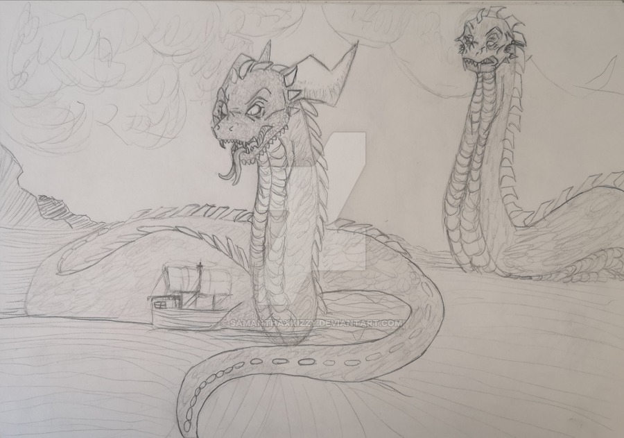900x631 sea serpent drawing - Sea Serpent Drawing