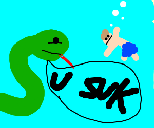 300x250 Large Sea Snake Slightly Annoys Drowning Boy Drawing - Sea Snake Drawing