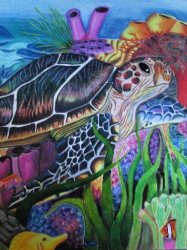 375x500 bright blue sea prisma colored drawing drawing - Sea Turtle Drawing