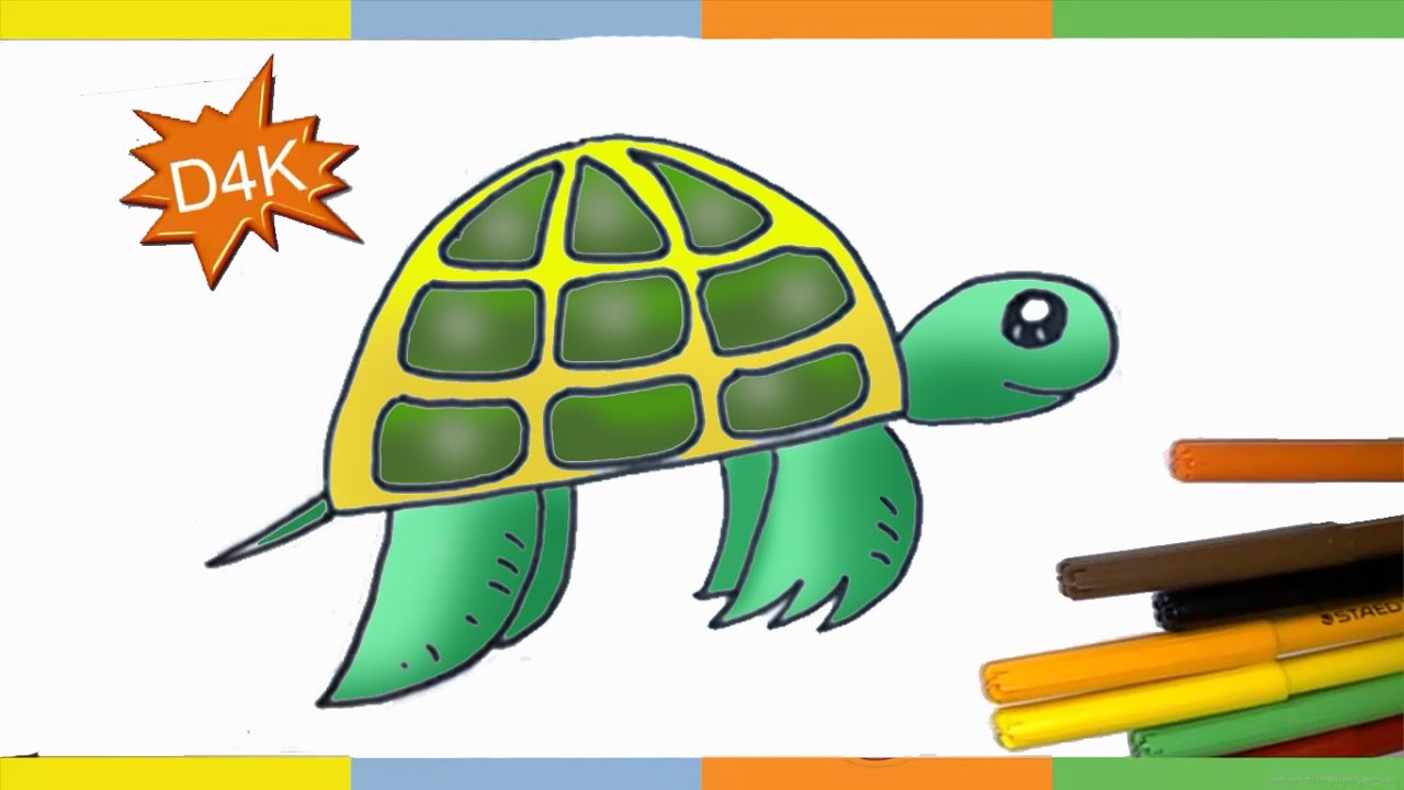 1280x720 How To Draw A Turtle Step - Sea Turtle Drawing For Kids