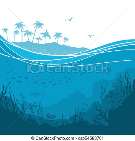 449x470 underwater sea background with sea waves and tropical island - Sea Waves Drawing
