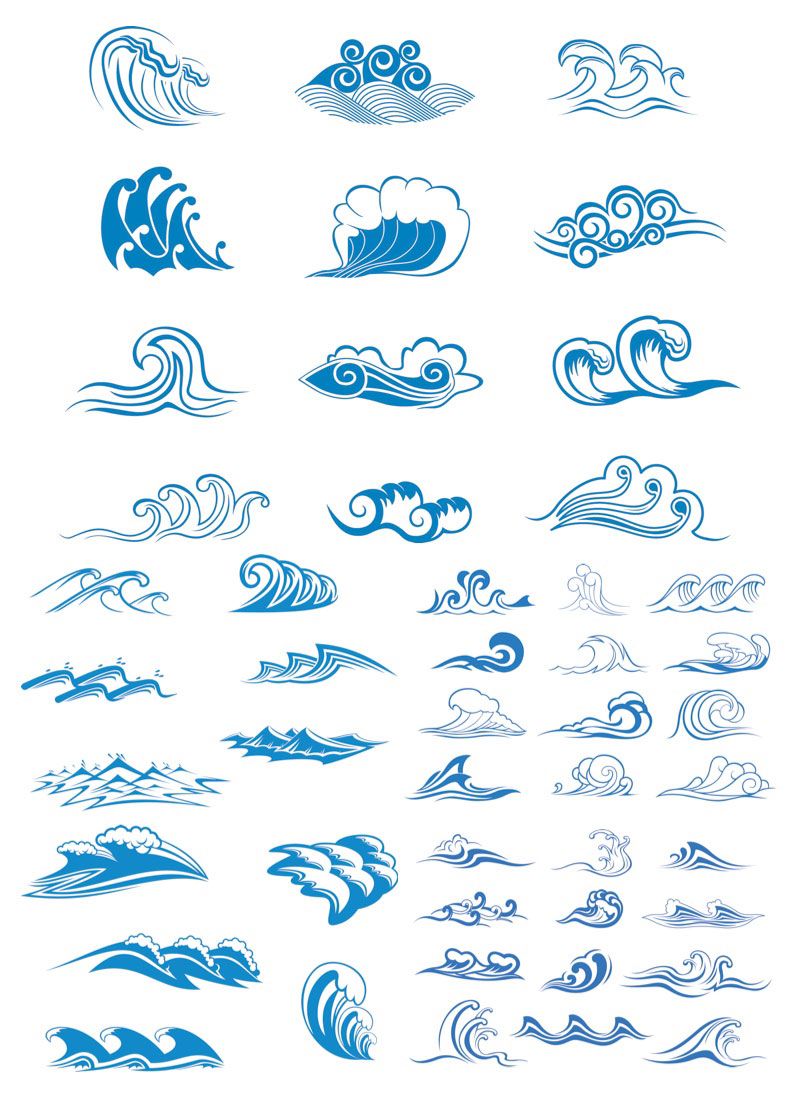 800x1100 vector sea waves symbols vector vector graphics blog lovin - Sea Waves Drawing