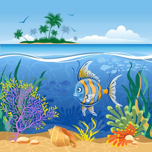 500x500 beautiful underwater world vector - Sea World Drawing