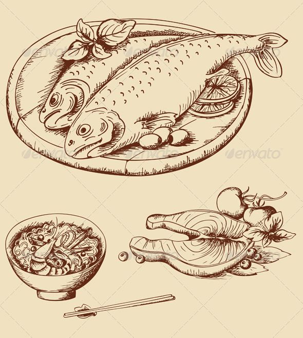 590x658 hand drawn vintage seafood fonts logos icons drawings, how - Seafood Drawing