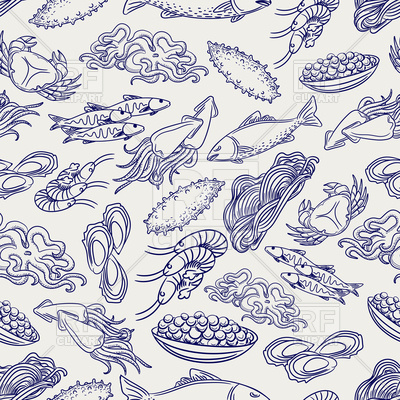 400x400 hand drawn seafood seamless pattern vector image of silhouettes - Seafood Drawing
