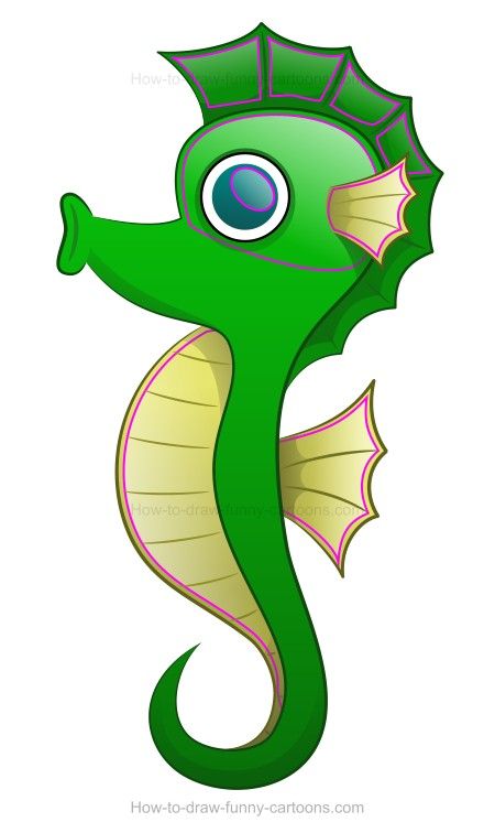 450x756 how to draw a cartoon seahorse in summer seahorse cartoon - Seahorse Cartoon Drawing