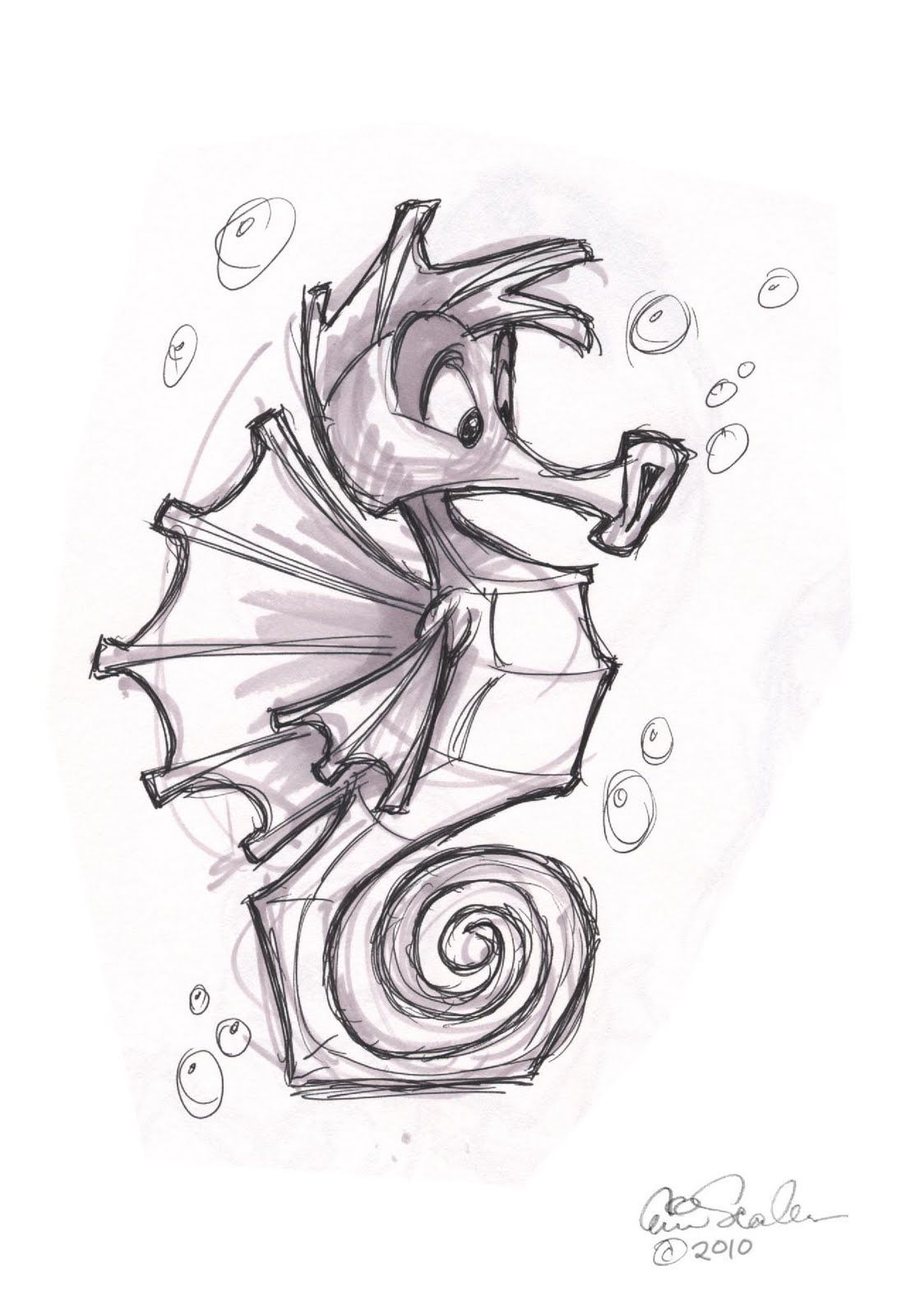 1091x1600 The Ol' Sketchbook A R T S T U F F Art, Drawings, Animal Sketches - Seahorse Cartoon Drawing