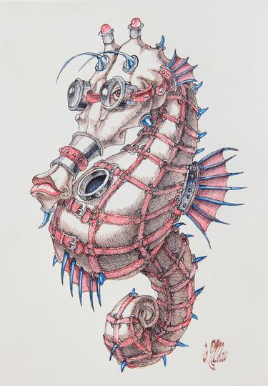 375x540 Seahorse In Steampunk Drawing - Seahorse Drawing