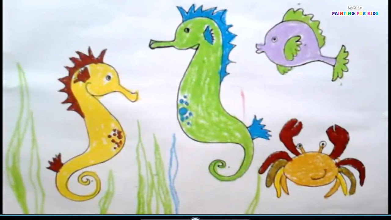 1280x720 Painting For Kids Animals How To Draw Seahorses For Kids How - Seahorse Drawing For Kids
