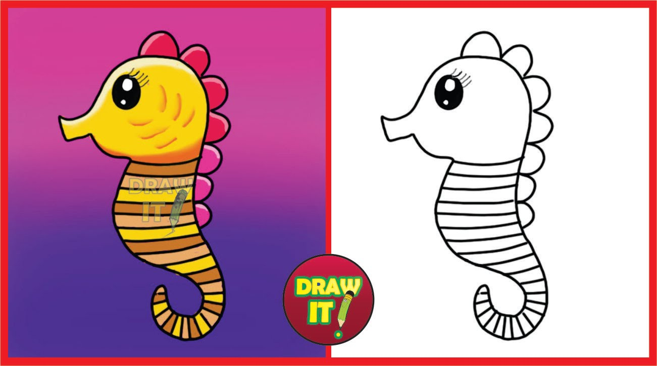 1301x726 Collection Of 'seahorse Easy Drawing' Download More Than - Seahorse Drawing For Kids