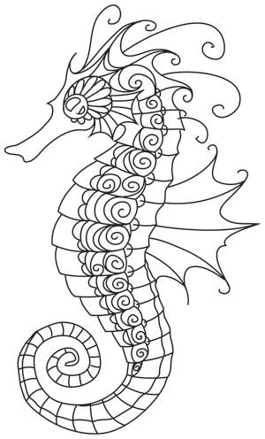 300x496 Ocean Blue - Seahorse Drawing Outline