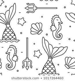 260x280 Sea Concept Black Outline Seahorse For Mermaid - Seahorse Drawing Outline