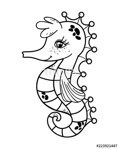 400x500 Outline Cute Seahorse Tropical Sea Animal Stock Image And Royalty - Seahorse Drawing Outline