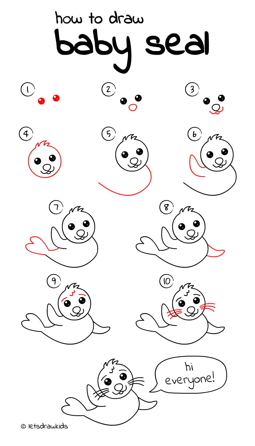831x1451 Drawing Drawings, Art Sketches, Baby - Seal Drawing Step By Step