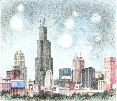 392x336 original oil paintings - Sears Tower Drawing