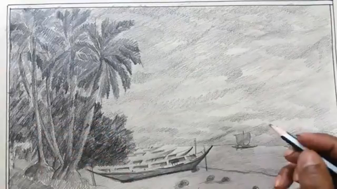 1280x720 how to draw scenery of seascape sketch step - Seascape Drawing