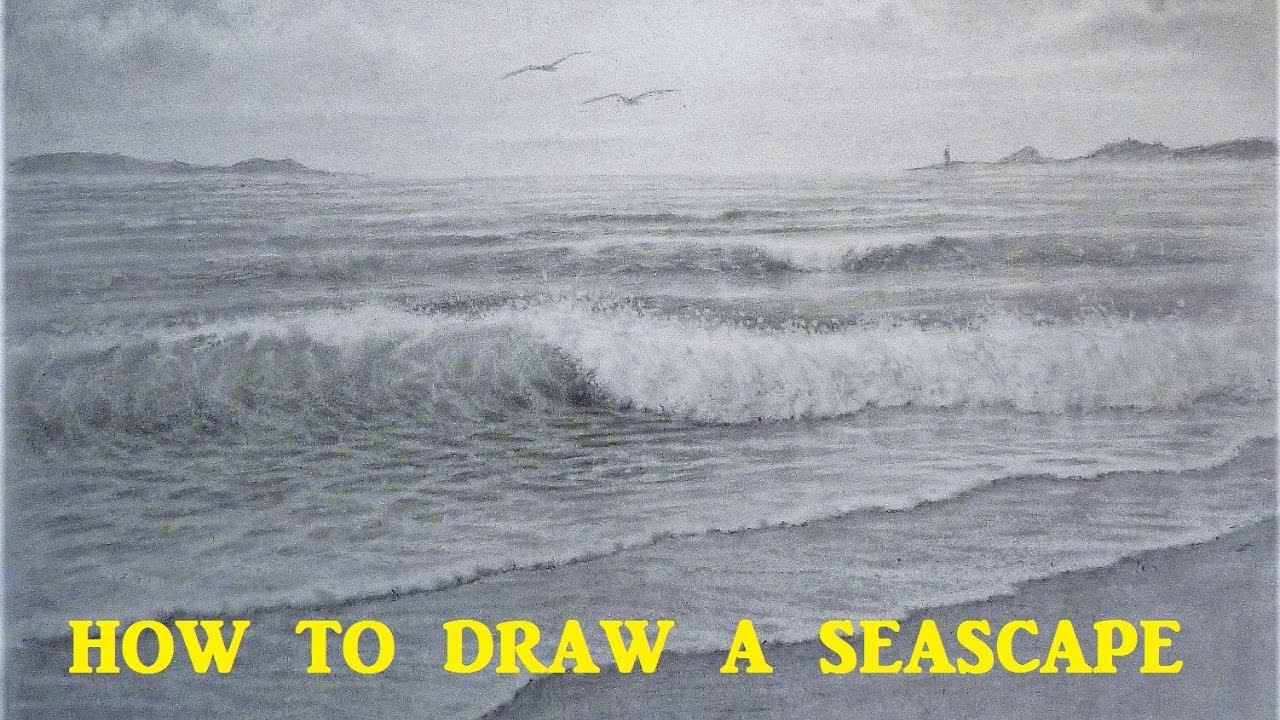1280x720 how to draw a seascape, waves, skies, graphite pencil tutorial - Seascape Drawing