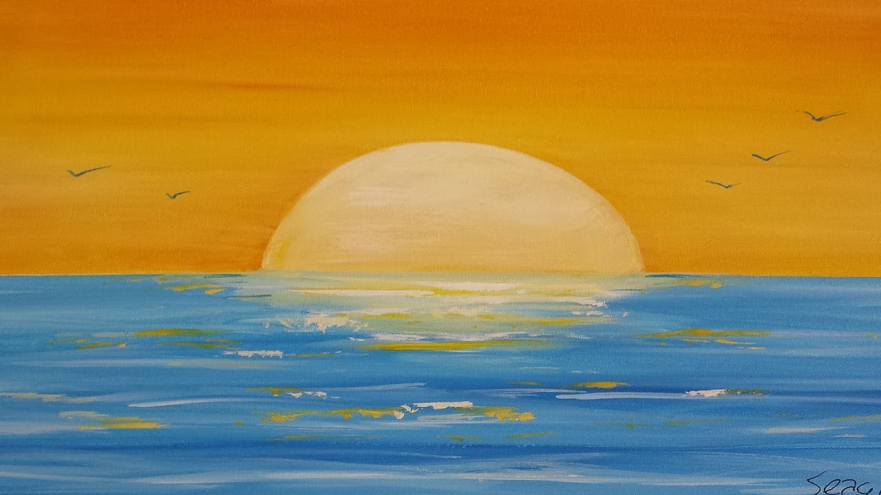 1280x720 how to painting a sunset seascape in acrylic - Seascape Drawing