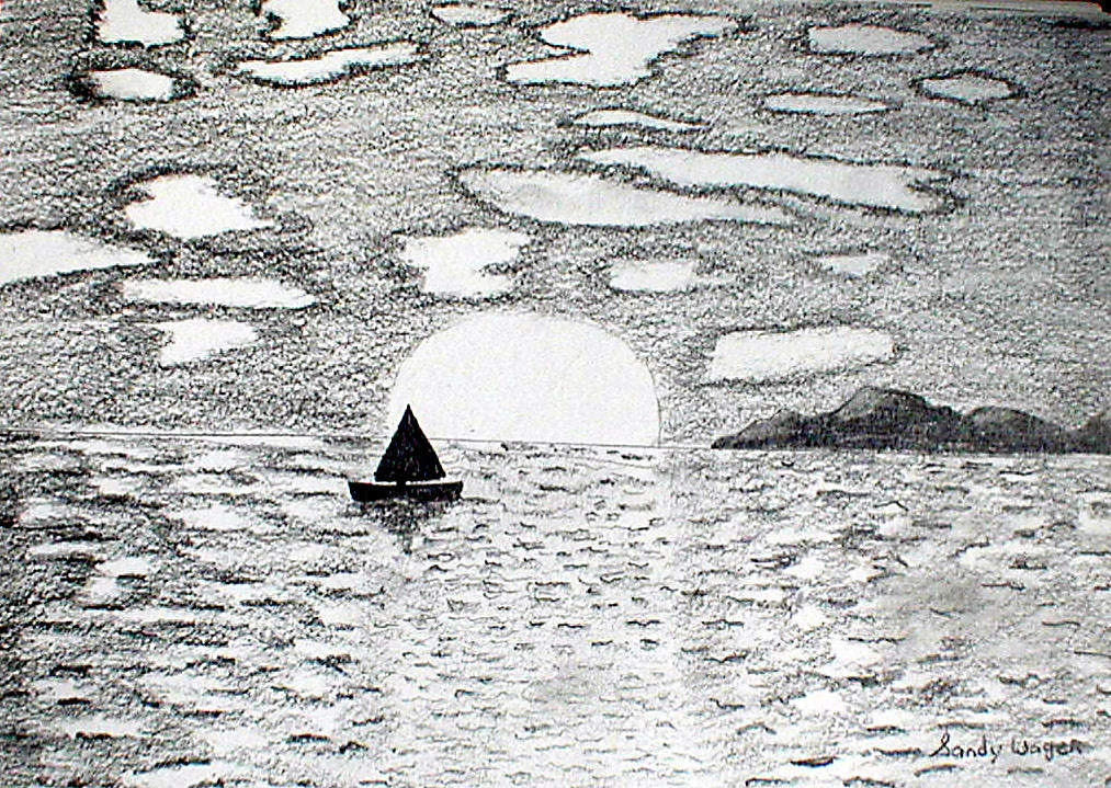 1013x719 sandy wager artwork drifting original drawing pencil seascape art - Seascape Drawing