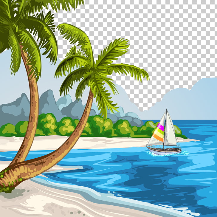 728x728 Drawing Beach Theatrical Scenery Illustration, Beach, Sailing Boat - Seashore Drawing