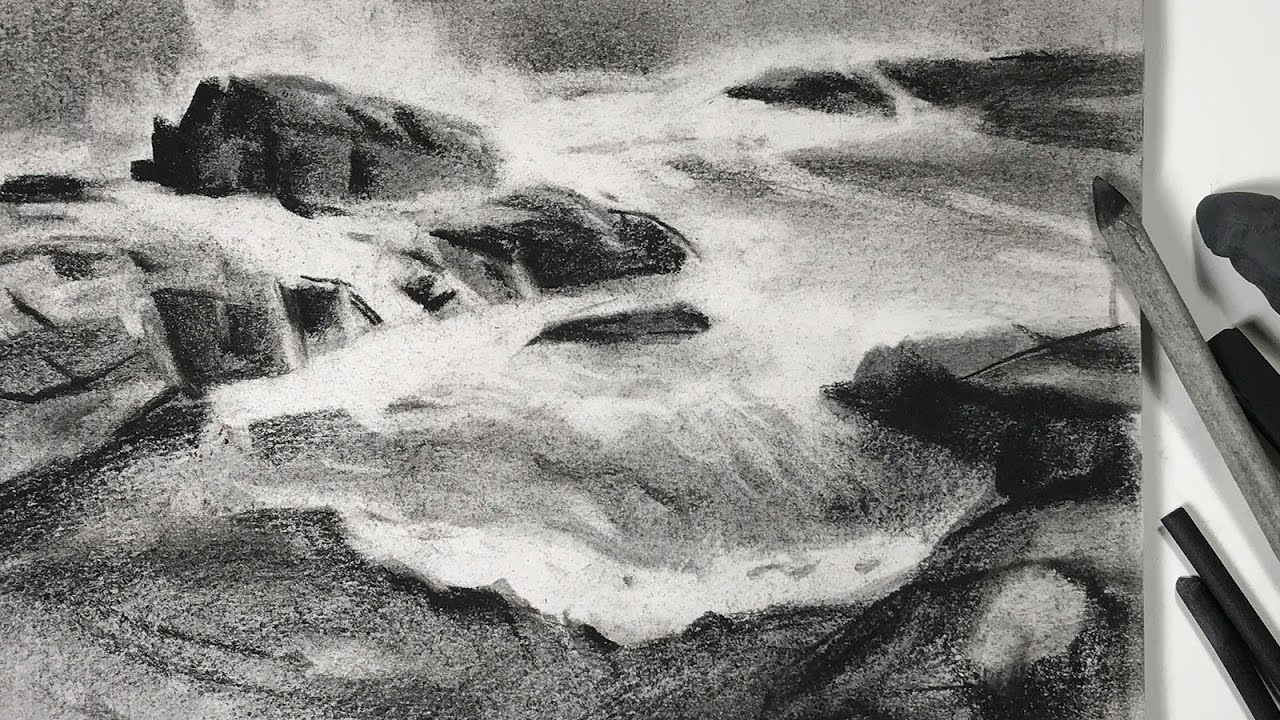 1280x720 Easy Charcoal Landscape Drawings And Charcoal Drawing Study - Seashore Drawing