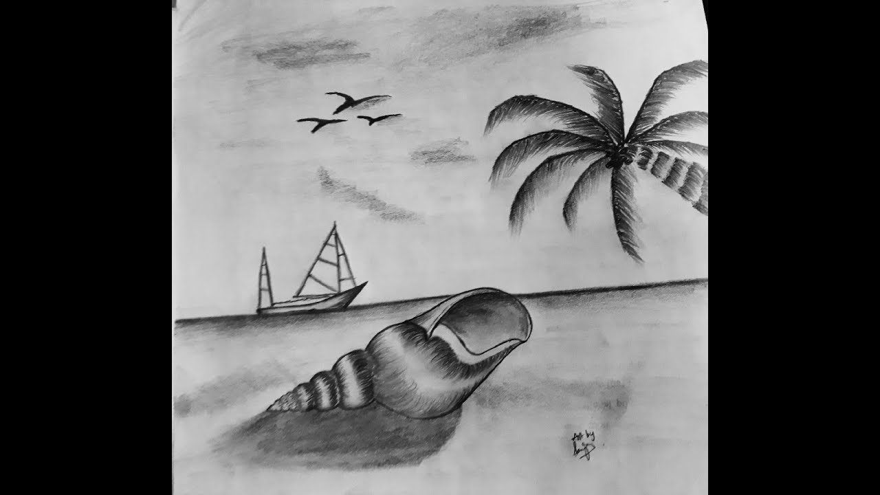 1280x720 How To Draw Seashell And Seashore - Seashore Drawing