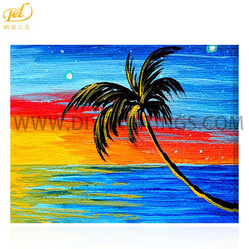 350x350 Sunset Seaside Coconut Tree Landscape Diamond Drawing Art Diamond - Seaside Drawing