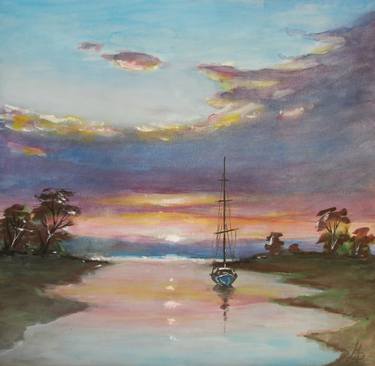 375x366 Sunset - Seaside Drawing