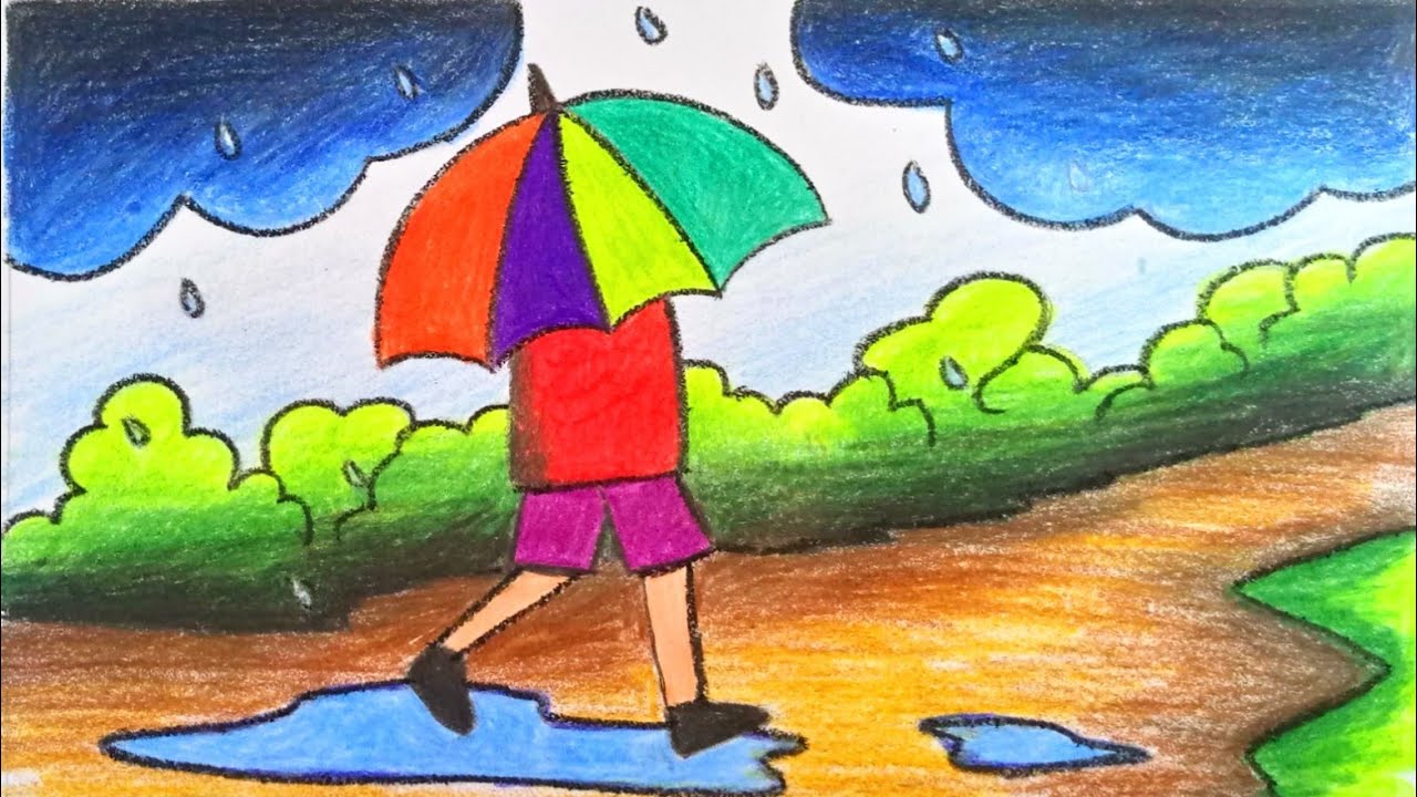 1280x720 How To Draw Scenery Of Rainy Season Step - Season Drawing