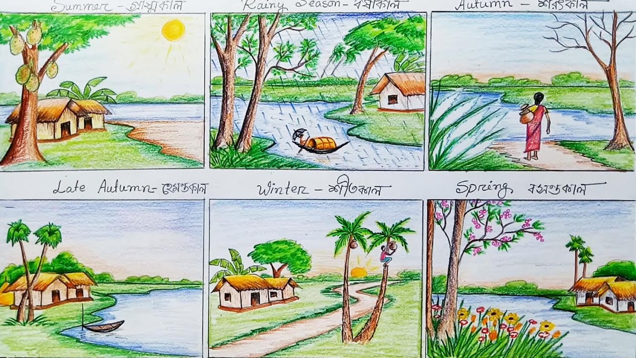 1280x720 How To Draw Scenery Of Six Season Step - Season Drawing