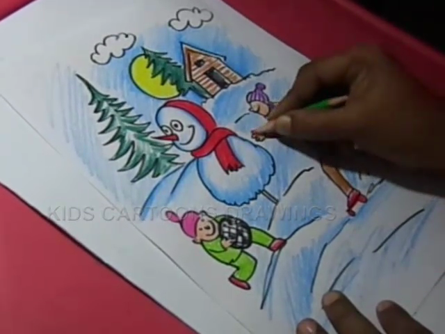 640x480 Kids Cartoon Drawings How To Draw Winter Season Color Drawing - Season Drawing