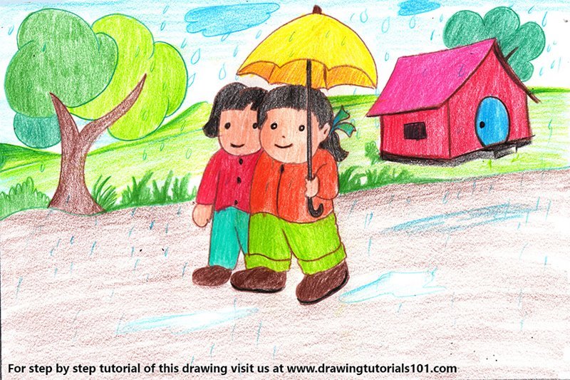 800x533 Learn How To Draw Rainy Season Scene - Season Drawing
