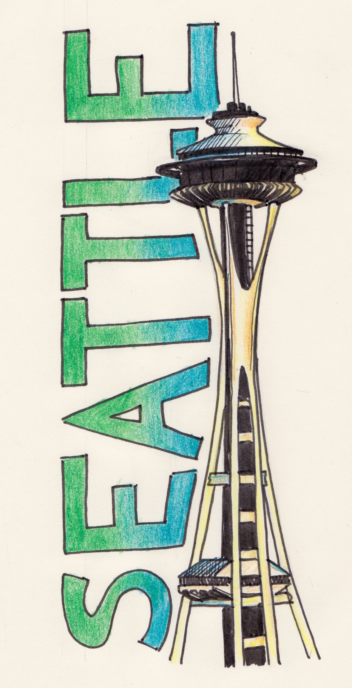 1180x2302 Pics For Gt Space Needle Drawing Aby's Ideas Drawings, Urban - Seattle Drawing