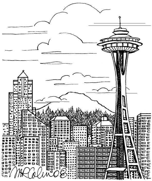 590x703 print of the week seattle skyline melissa colson - Seattle Drawing