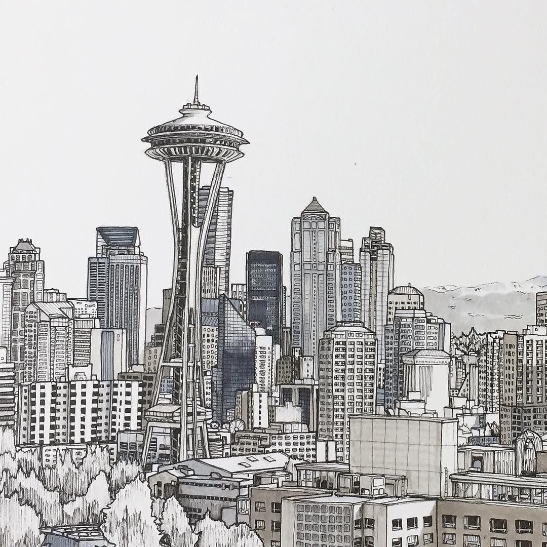 1080x1080 seattle urban sketch cityscape drawing, cityscape art, drawings - Seattle Drawing