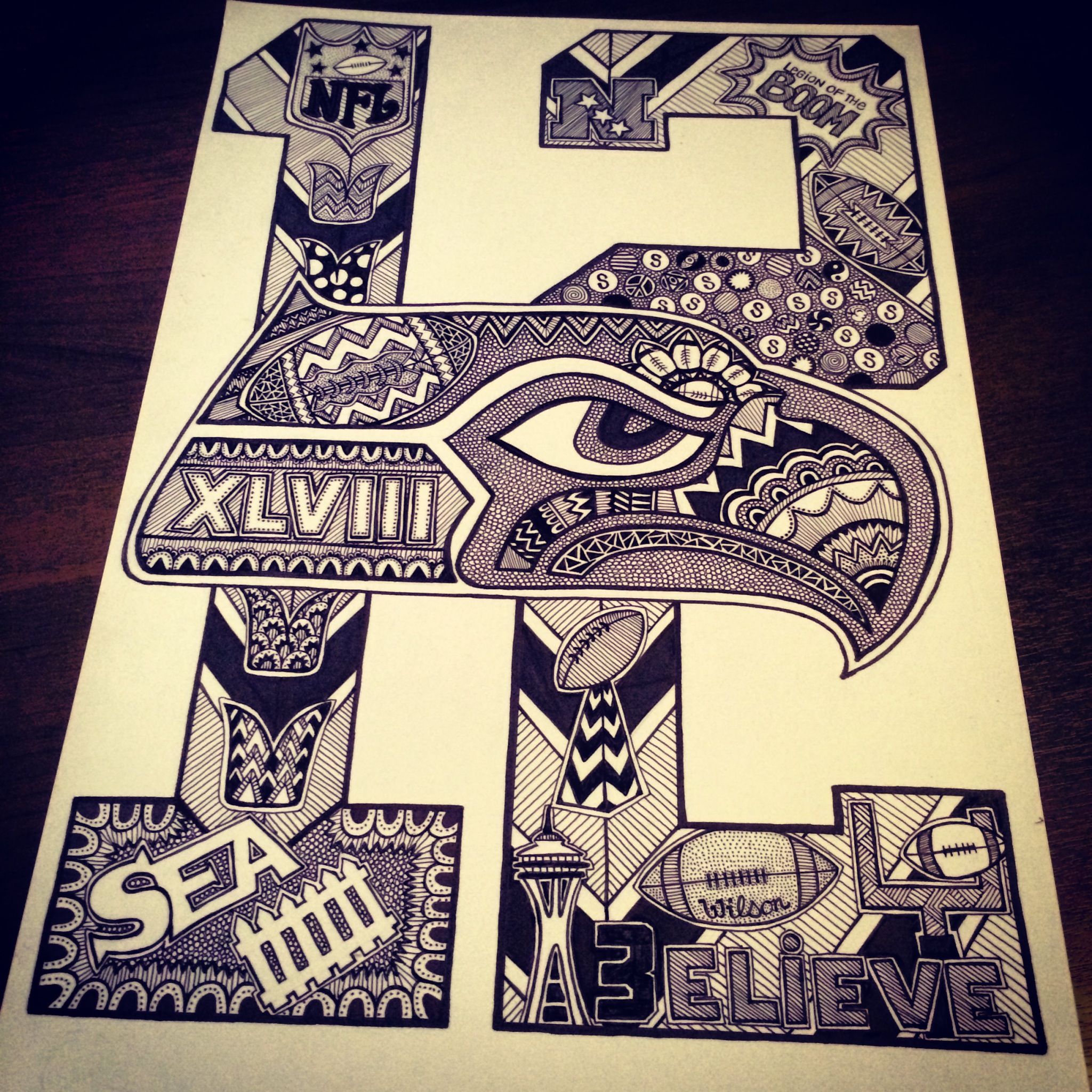 2048x2048 Seahawks Doodleart! Zentangle, Doodles, Sharpies, Man, Go - Seattle Seahawks Drawings