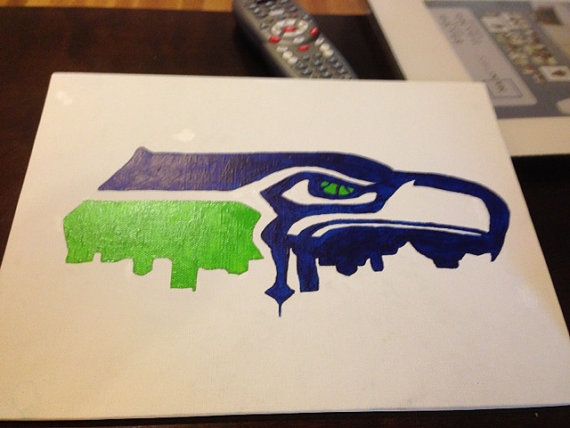 570x428 This Is An Canvas Featuring A Hand Drawnpainted Seattle - Seattle Seahawks Logo Drawing