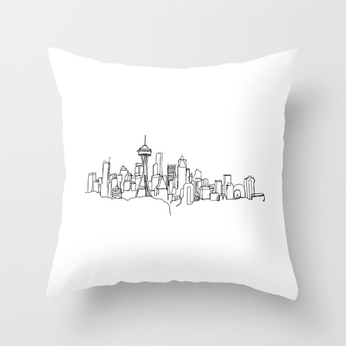 700x700 Seattle Skyline Drawing Throw Pillow - Seattle Skyline Drawing