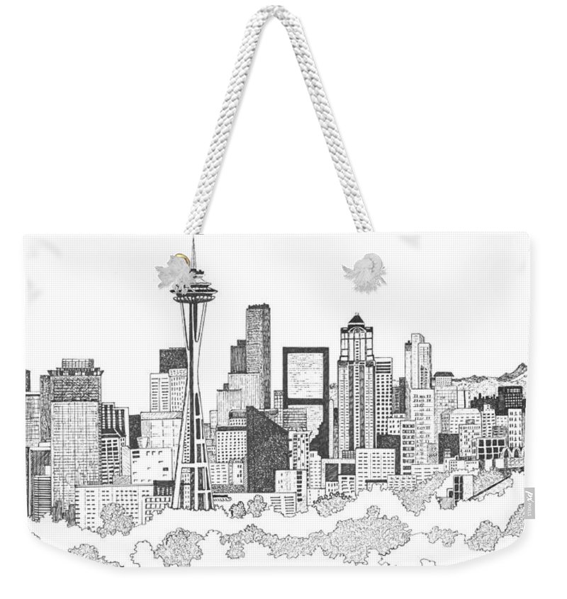 800x845 Seattle Skyline Ink Drawing Weekender Tote Bag For Sale - Seattle Skyline Drawing