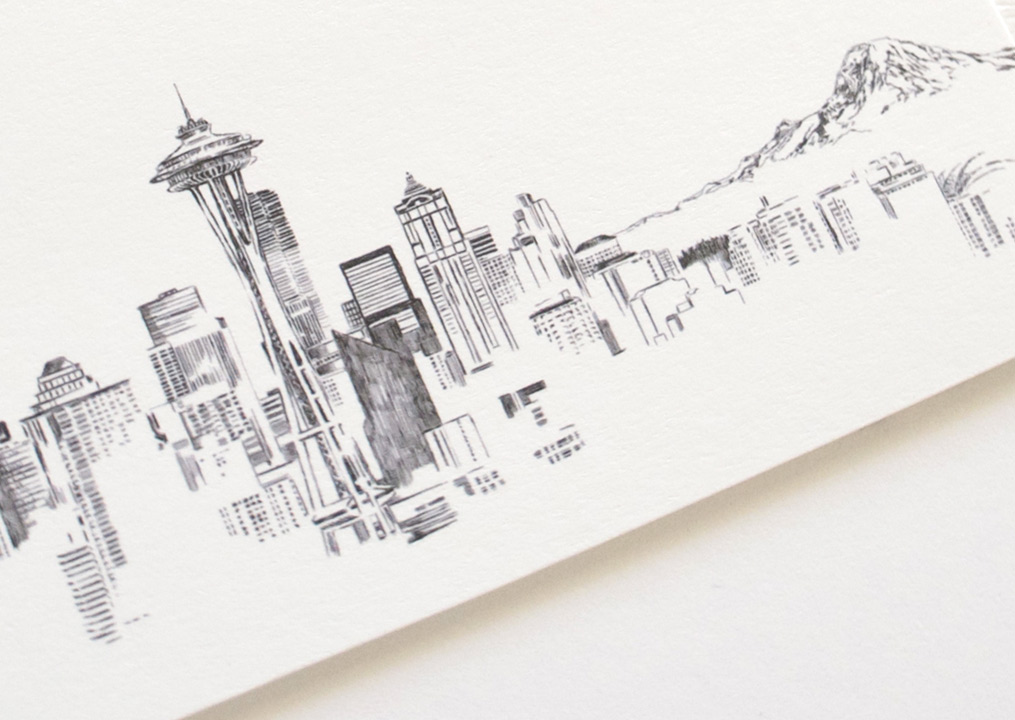 1015x720 Seattle Skyline Rehearsal Dinner Invitations - Seattle Skyline Drawing