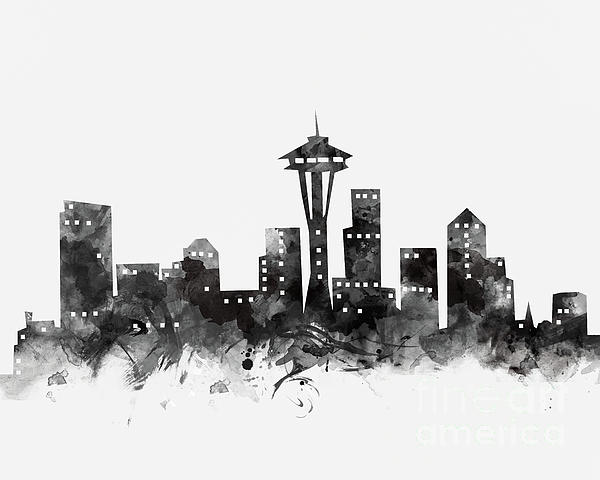 600x480 Seattle Skyline Round Beach Towel For Sale - Seattle Skyline Drawing